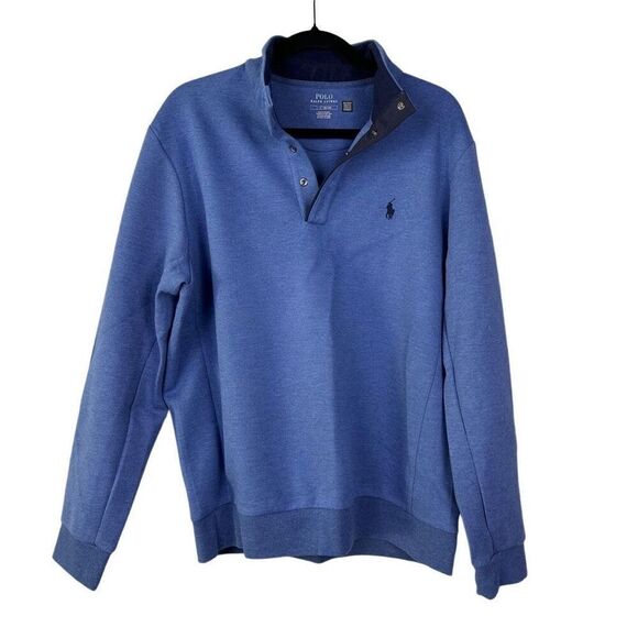 Polo Ralph Lauren Men's, Double-Knit Snap Moc kneck Pullover, Royal HTR size lar - Picture 1 of 4
